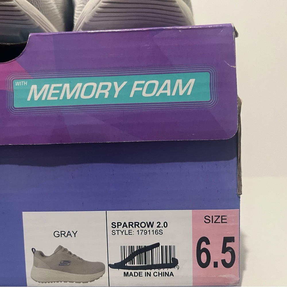 Skechers Women's Light Gray and Blue Mesh Slip-On Sneakers - Picture 6 of 6